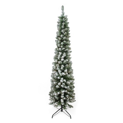 6 ft. x 20 in. Flocked Traditional Green Pine Pencil Artificial Christmas Tree, Unlit