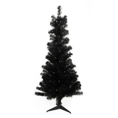 4 ft. x 29 in. Pre lit Slim Black Artificial Tinsel Christmas Tree- Clear Lights