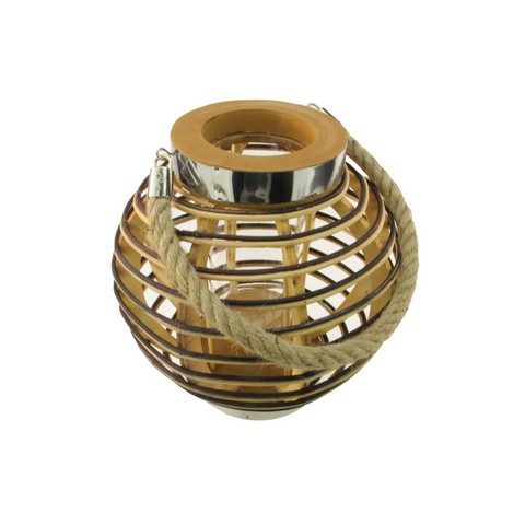 Picture of NorthLight 9.5 in. Rustic Chic Round Rattan Decorative Candle Holder Lantern with Jute Handle