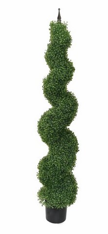 5 ft. Potted Artificial Two Tone Green Spiral Boxwood Topiary Garden Decoration