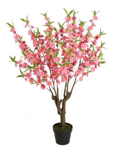 43.5 in. Potted Decorative Artificial Pink, Green & Brown Peach Floral Blossom Tree