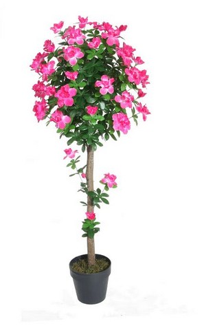 54.5 in. Decorative Potted Artificial Green and Pink Azalea Flower Tree