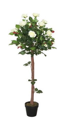 49.5 in. Decorative Potted Artificial White Floral Rose Garden Tree