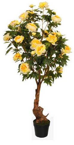 5.5 ft. Decorative Potted Artificial Yellow Peony Flower Tree in a Black Pot