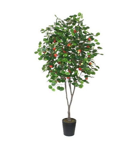 6.5 ft. Decorative Potted Artificial Red Apple Tree with Two Tone Green Leaves