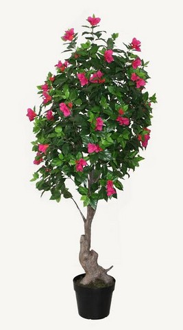 74.75 in. Decorative Potted Artificial Green Pink & Red Bougainvillea Tree