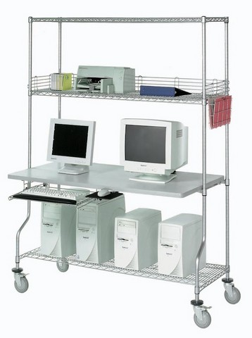 4-Shelf Wire Computer LAN Workstation, 60inW x 30inD x 74inH, Chrome