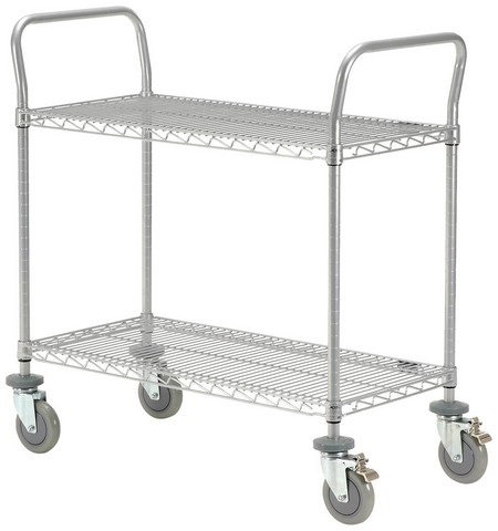 24 x 42 in. 2 Shelf Utility Cart-Polyurethane Casters in Chrome Finish- Chrome
