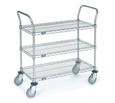 24 x 42 in. 3 Shelf Utility Cart-Polyurethane Caster- Chrome