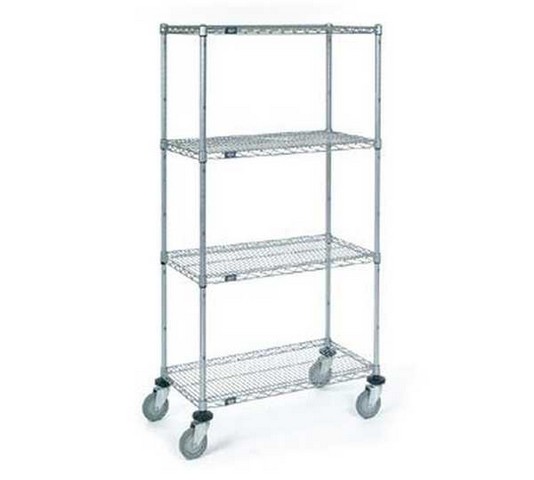 C1848PNB Wire Shelf Stem Caster Truck with Polyurethane Wheels & Brakes- Nexelon - 18 x 48 x 69 in.