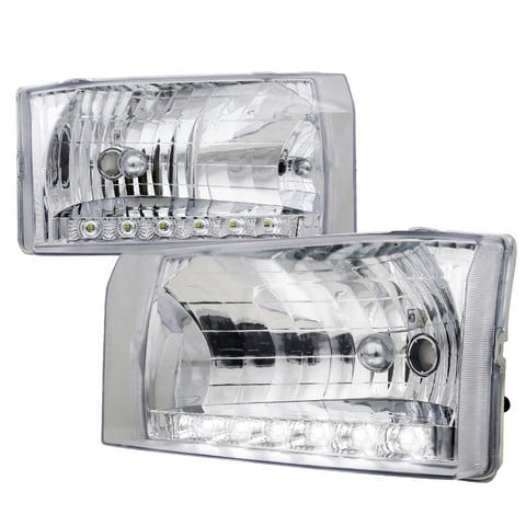 Crystal Housing Headlight Chrome with LED for 99 to 04 Ford F250