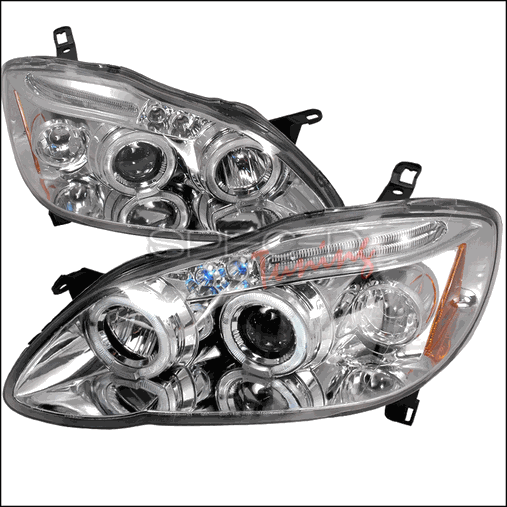 2LHP-COR03-TM Halo LED Projector Headlights for 03 to 08 Toyota Corolla- Chrome - 10 x 25 x 26 in.