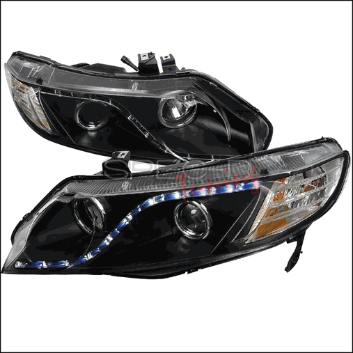 2LHP-CV064JM-8-RS 06-11 Honda Civic 4 Doors R8 Style Projector Headlight for 06 to 11 Honda Civic- Black - 11 x 18 x 26 in.