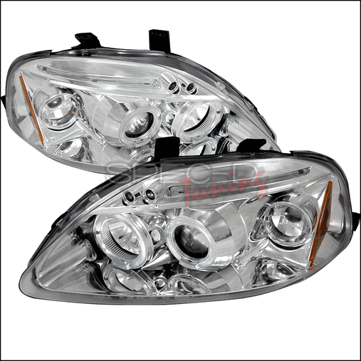 2LHP-CV99-TM Halo LED Projector Headlights for 99 to 00 Honda Civic- Chrome - 9 x 20 x 26 in.