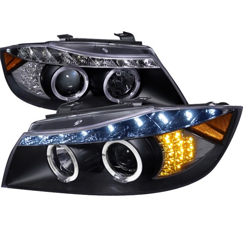 2LHP-E9005JM-8V2-TM R8 Style Projector Headlight Gloss Black Housing Black Lens 4D Sedan for 06 to 08 BMW E90- 13 x 25 x 26 in.