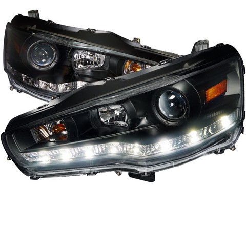 2LHP-EVO08JM-8-TM R8 Style Projector Headlight for 08 to 12 Mitsubishi Lancer- Black - 10 x 25 x 25 in.