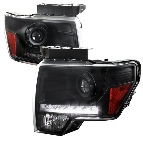 2LHP-F15009JM-8-RS Black Projector Headlights with LED for 09 to 14 Ford F150- 21 x 19 x 20 in.