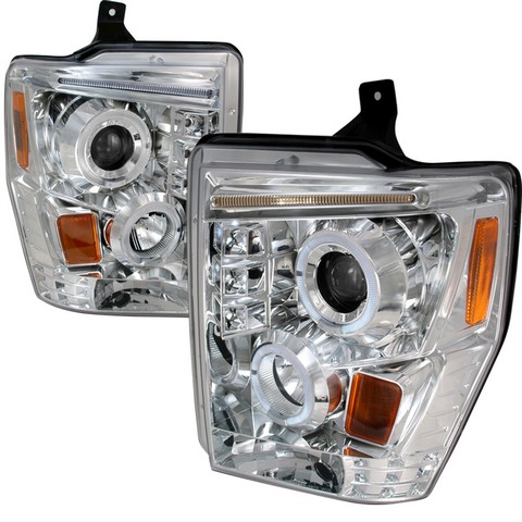 2LHP-F25008-TM R8 Style Halo LED Projector Headlights for 08 to 10 Ford F250- Chrome - 17 x 18 x 22 in.