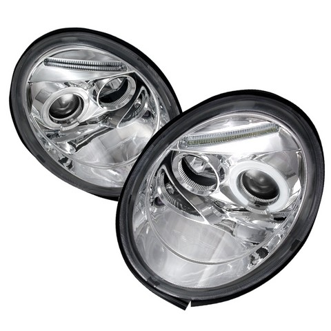 Halo LED Projector Headlights for 98 to 05 Volkswagen Beetle - Chrome