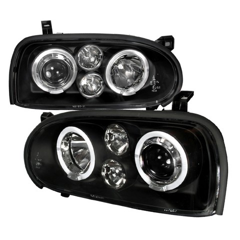 Halo Projector Headlight for 93 to 98 Volkswagen Golf- Black
