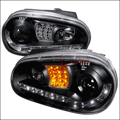 R8 Style Halo LED Projector Headlights with LED Signal for 99 to 05 Volkswagen Golf- Black - 11 x 19 x 22 in.