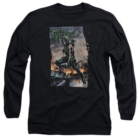 Jla-Fire And Rain Long Sleeve Adult 18-1 Tee- Black - Medium
