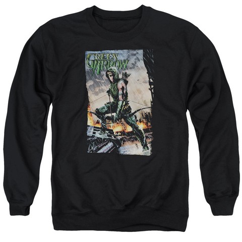 Jla-Fire And Rain Adult Crew Sweat Tee- Black - XL
