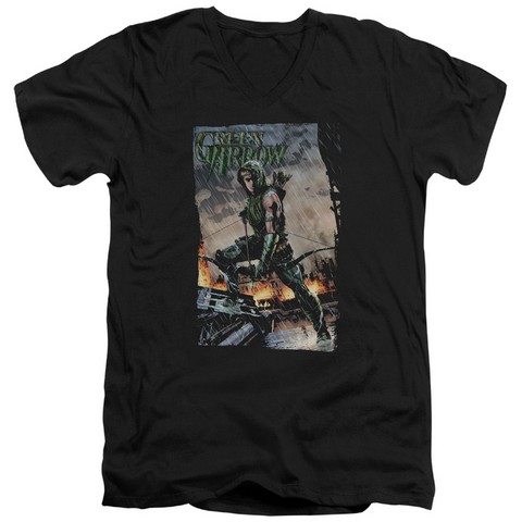 Jla-Fire And Rain Short Sleeve Adult V-Neck 30-1 Tee- Black - Medium