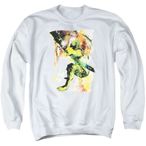 Jla-Painted Archer Adult Crew Sweat Tee- White - Medium