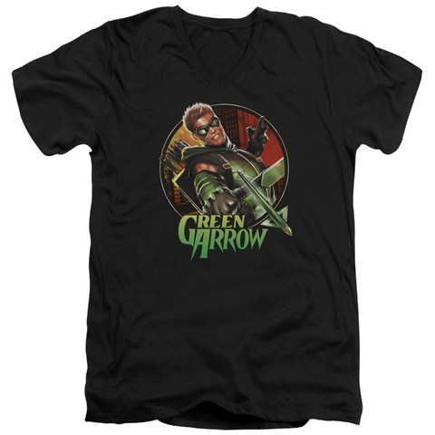 Jla-Sunset Archer Short Sleeve Adult V-Neck 30-1 Tee- Black - Large