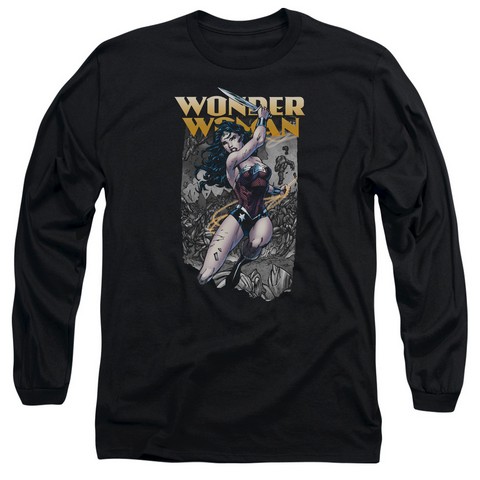 Jla-Wonder Slice Long Sleeve Adult 18-1 Tee- Black - Medium