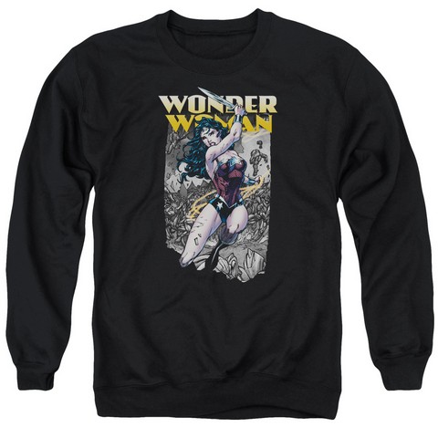 Jla-Wonder Slice Adult Crew Sweat Tee- Black - 3X