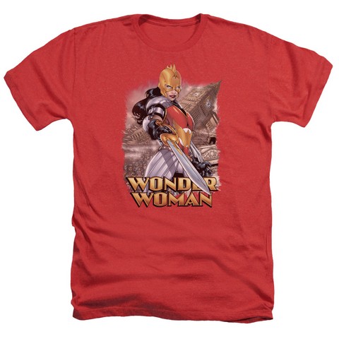 Jla-Wonder Woman Adult Heather Tee- Red - Medium