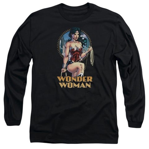 Jla-City Warrior Long Sleeve Adult 18-1 Tee- Black - Medium