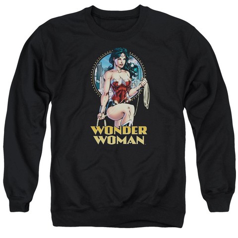 Jla-City Warrior Adult Crew Sweat Tee- Black - 2X