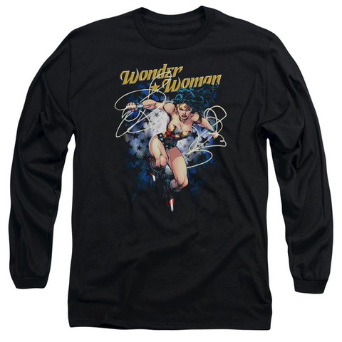 Jla-Starburst Long Sleeve Adult 18-1 Tee- Black - Large