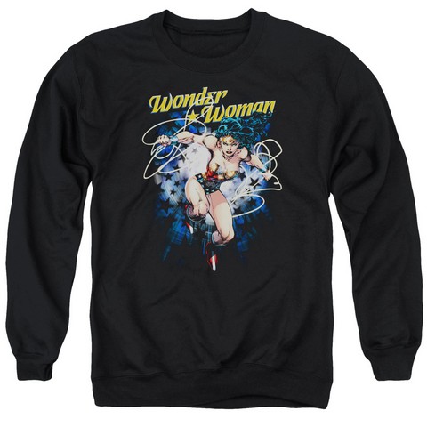 Jla-Starburst Adult Crew Sweat Tee- Black - Large
