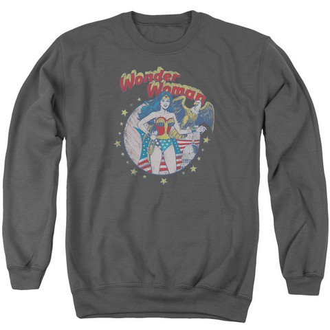 Jla-At Your Service Adult Crew Sweat Tee- Charcoal - Medium