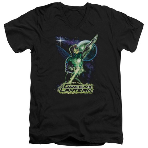 Jla-Hal Galaxy Short Sleeve Adult V-Neck 30-1 Tee- Black - Large