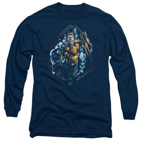 Jla-Thrashing Long Sleeve Adult 18-1 Tee- Navy - Medium