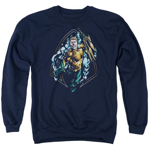 Jla-Thrashing Adult Crew Sweat Tee- Navy - XL