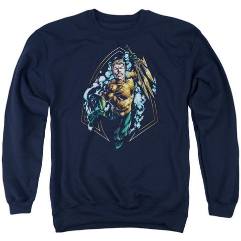 Jla-Thrashing Adult Crew Sweat Tee- Navy - 2X