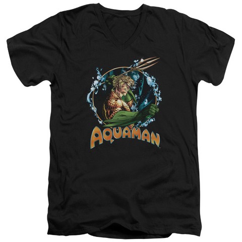 Jla-Ruler Of The Seas Short Sleeve Adult V-Neck 30-1 Tee- Black - Large