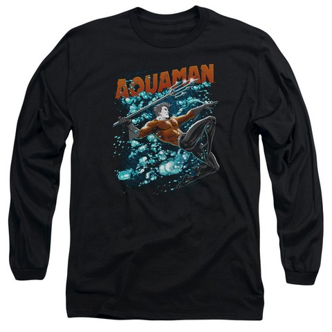 Jla-Aqua Bubbles Long Sleeve Adult 18-1 Tee- Black - Medium
