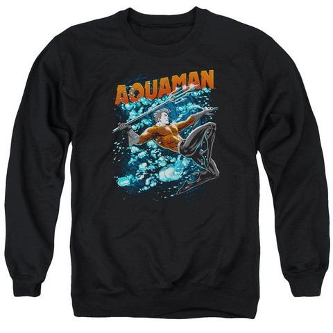 Jla-Aqua Bubbles Adult Crew Sweat Tee- Black - 2X