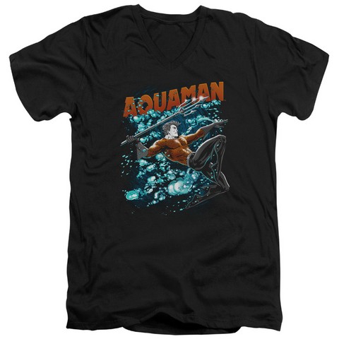Jla-Aqua Bubbles Short Sleeve Adult V-Neck 30-1 Tee- Black - Large
