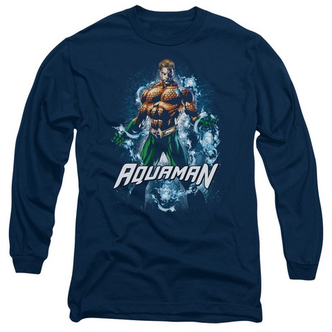 Jla-Water Powers Long Sleeve Adult 18-1 Tee- Navy - Medium