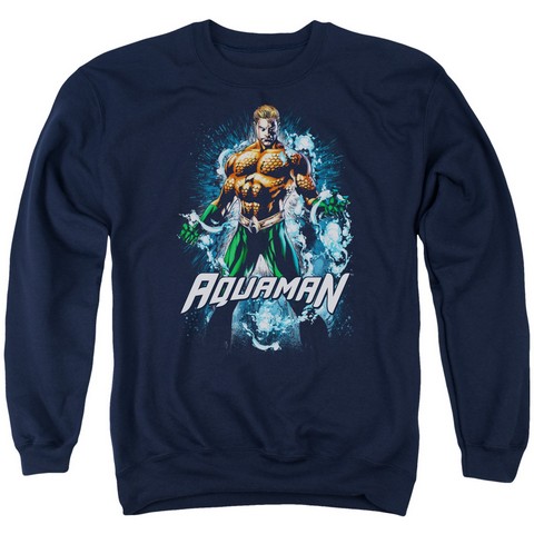 Jla-Water Powers Adult Crew Sweat Tee- Navy - 2X