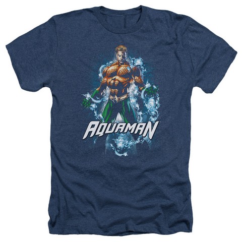 Jla-Water Powers Adult Heather Tee- Navy - Small