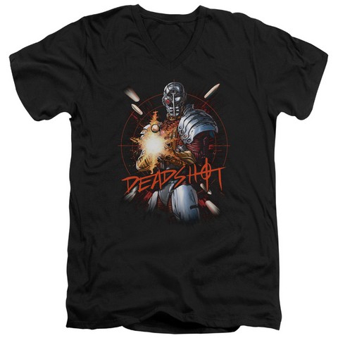 Jla-Deadshot Short Sleeve Adult V-Neck 30-1 Tee- Black - Large